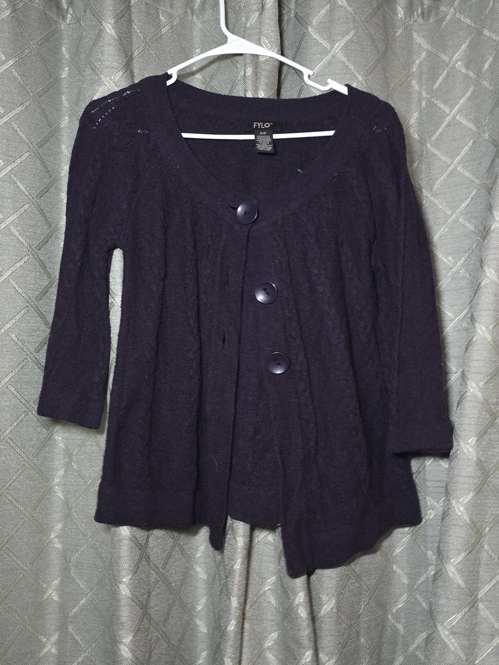 FYLO Women's Deep Purple Three-Button Knit Cardigan